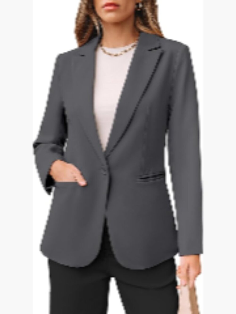 Polyester Blazer with Notch Lapel and Pockets for Business Casual